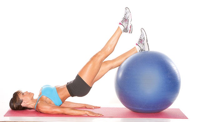 stability-ball-bridge-with-leg-raise Stability-Ball Bridge with Leg Raise