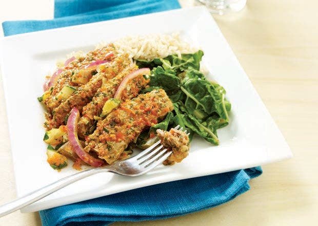 Seared Steak with Swiss Chard and Harissa