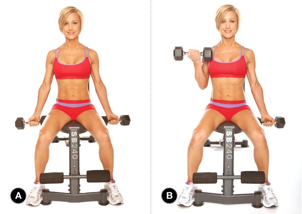 Alternating dumbbell curl for total beach body circuit workout