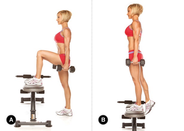 Image placeholder title Dumbbell step-up for total beach body circuit workout