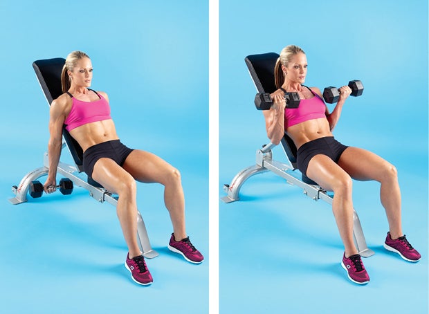 Dumbbell Incline Bench Curl None