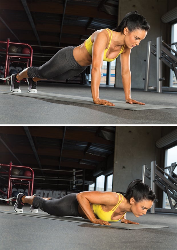 Push-Up Woman doing push-up as part of total body challenge called your best body
