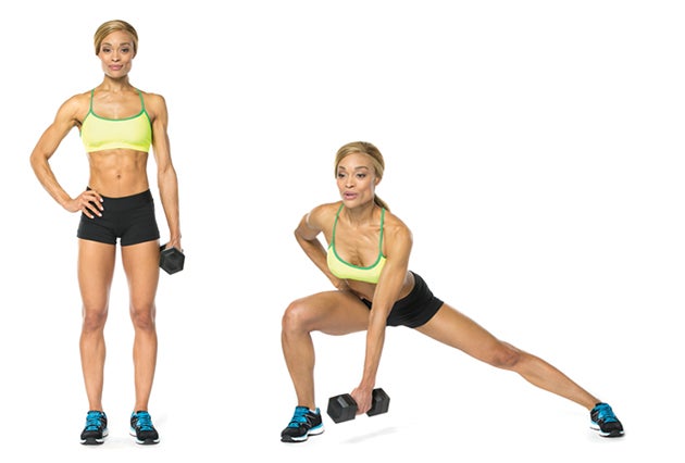 Reaching Side Lunge Alicia Marie performing a side lunge