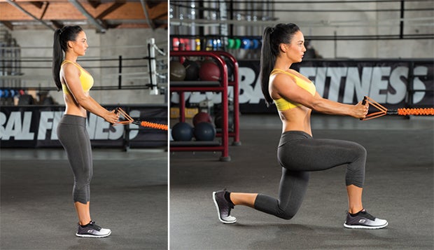 Reverse Lunge Woman doing reverse lunge as part of total body challenge called your best body