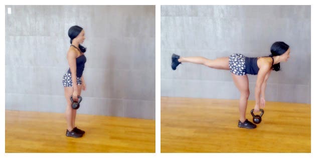 Kettlebell single-leg deadlift workout for glute-ham tie-in