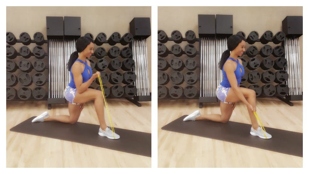 Band one-hand biceps curl at home workout