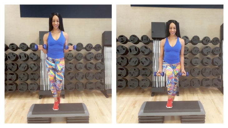 step up with biceps curl None