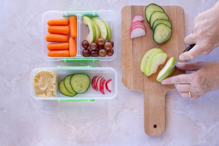 Cutting Snacks Chopped fruits and vegetables
