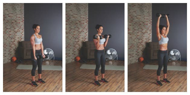 5 bieps curl overhead arnold press Biceps Curl/Overhead Arnold Press Combo - Dumbbell Workout