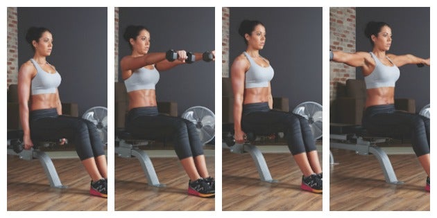 6 seated front lateral raise combo Seated Front/Lateral Raise Combo - Dumbbell Workout