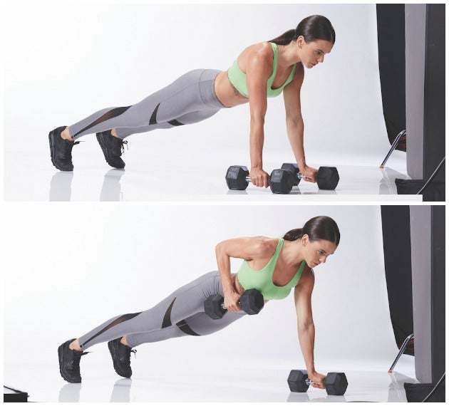 dumbbell renegade row Dumbbell renegade row for day 1 of the 8-week total body program