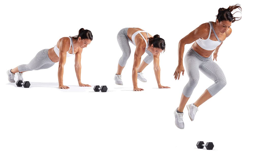 Half-Burpee-Over-Dumbbell None
