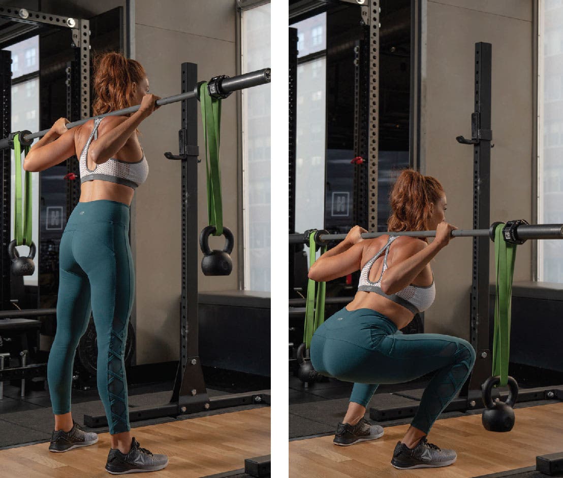 Hanging Kettlebell Barbell Back Squat