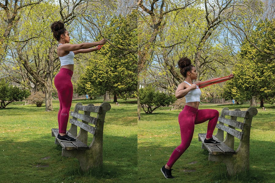 Bodyweight Step-Down with Band Push/Pull