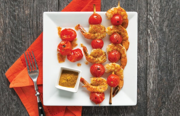 curried shrimp and tomato kebabs recipe None