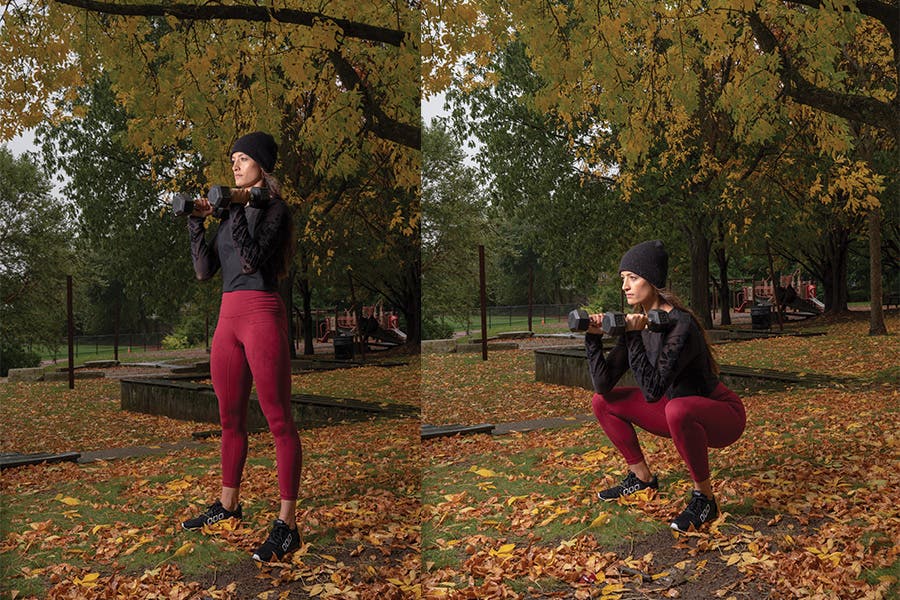 Dumbbell front squat outdoors goal