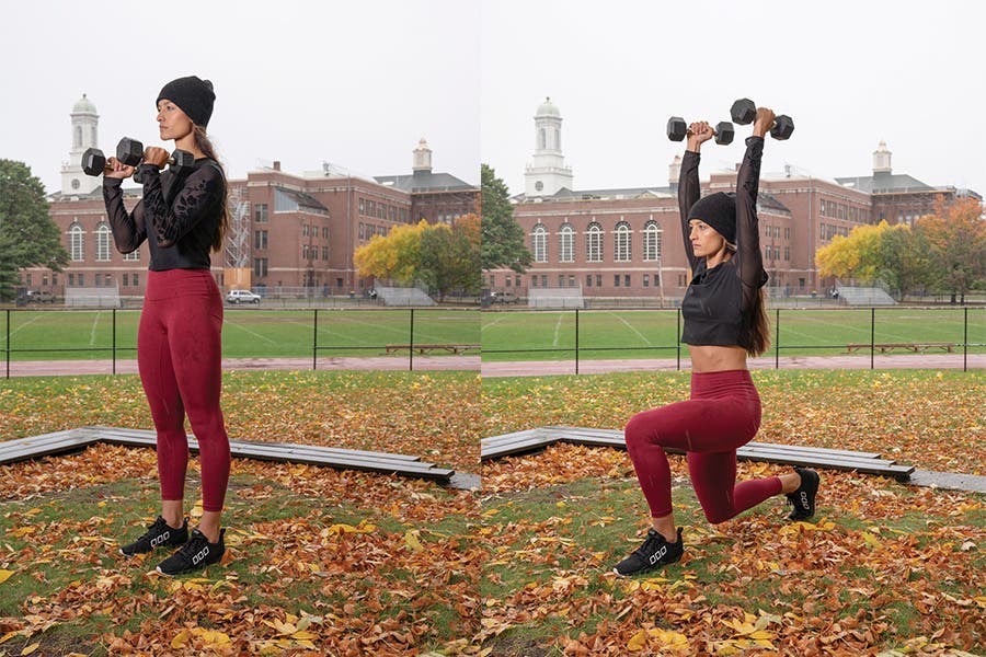 Reverse Lunge for Article Reverse Lunge With Overhead Press Outdoors