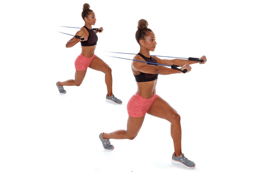 Split Stance Lunge Split-Stance Lunge Chest Press with Band