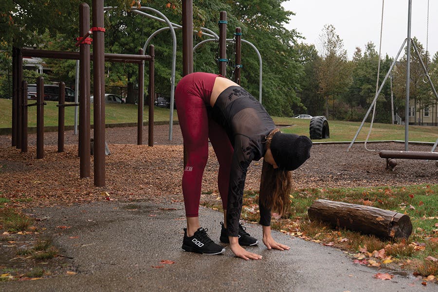 Standing stretch outdoors