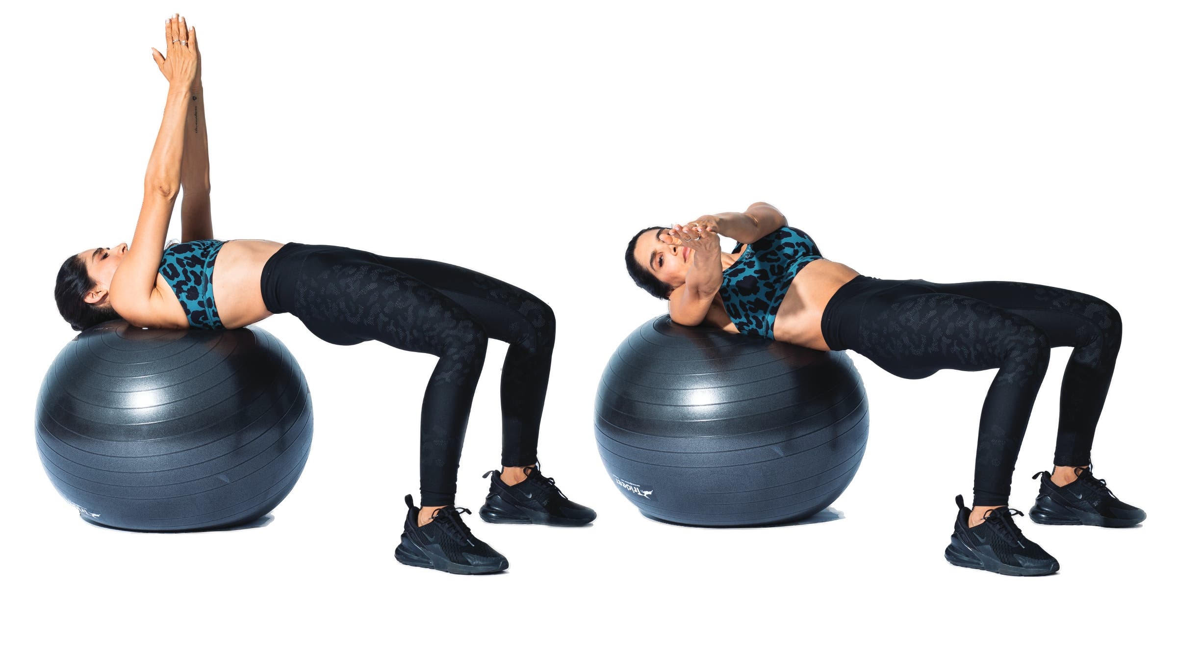 Woman performing windshield wiper stability-ball core move