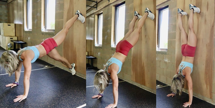 Wall supported handstand pushups - The Body Dojo