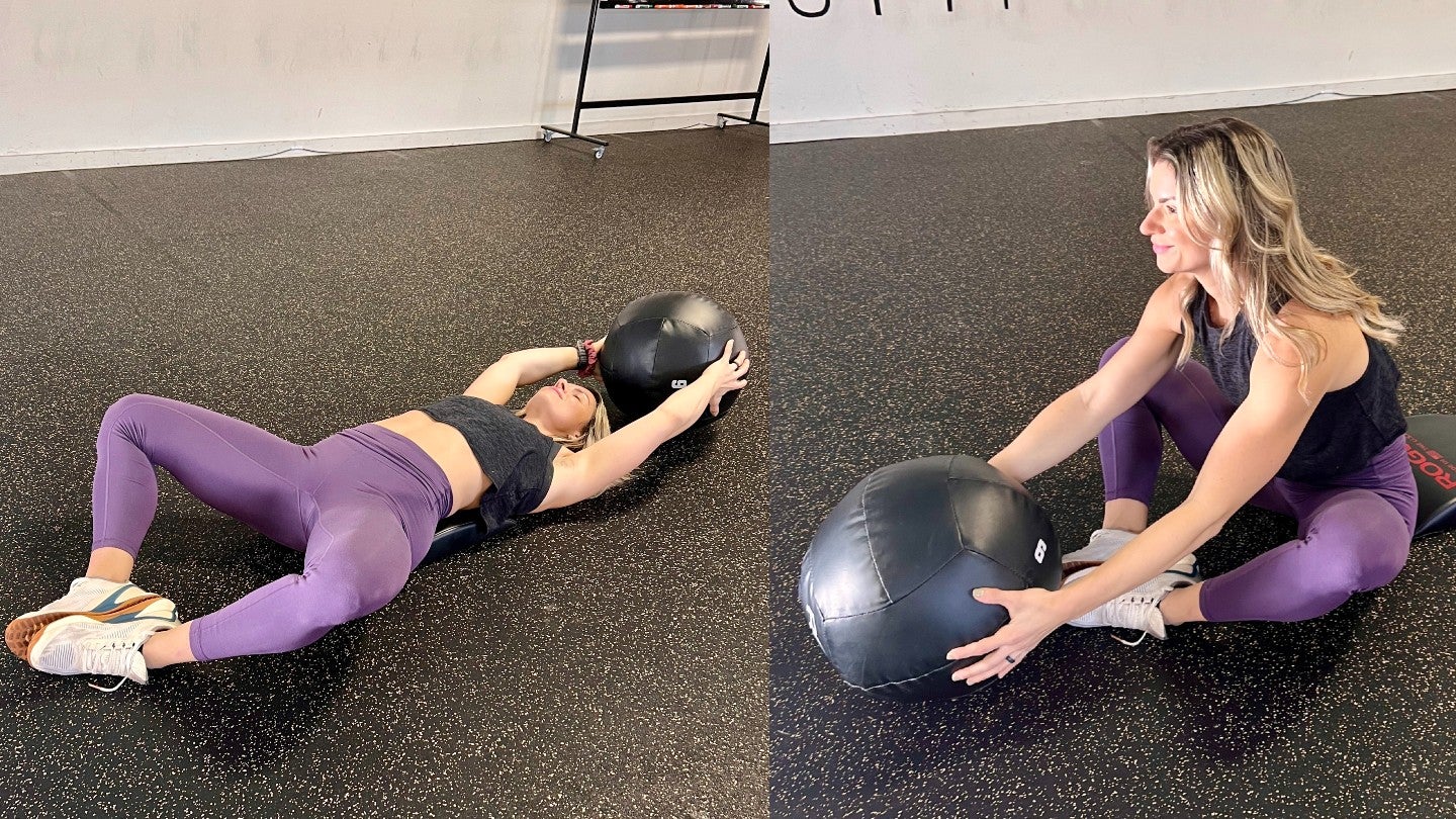 Sit ups on online medicine ball