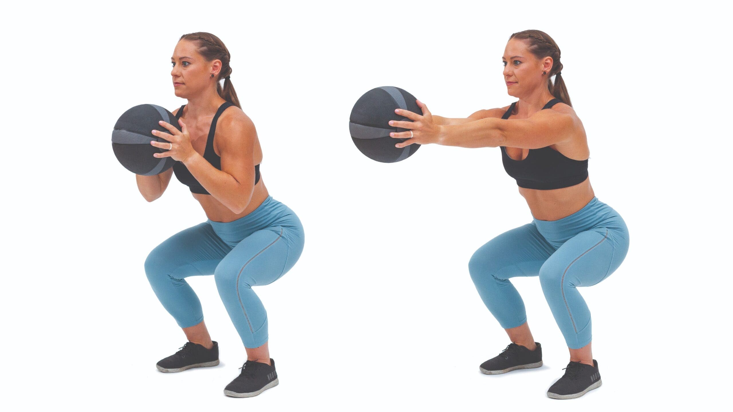 Squat Hold and Press with Medicine Ball