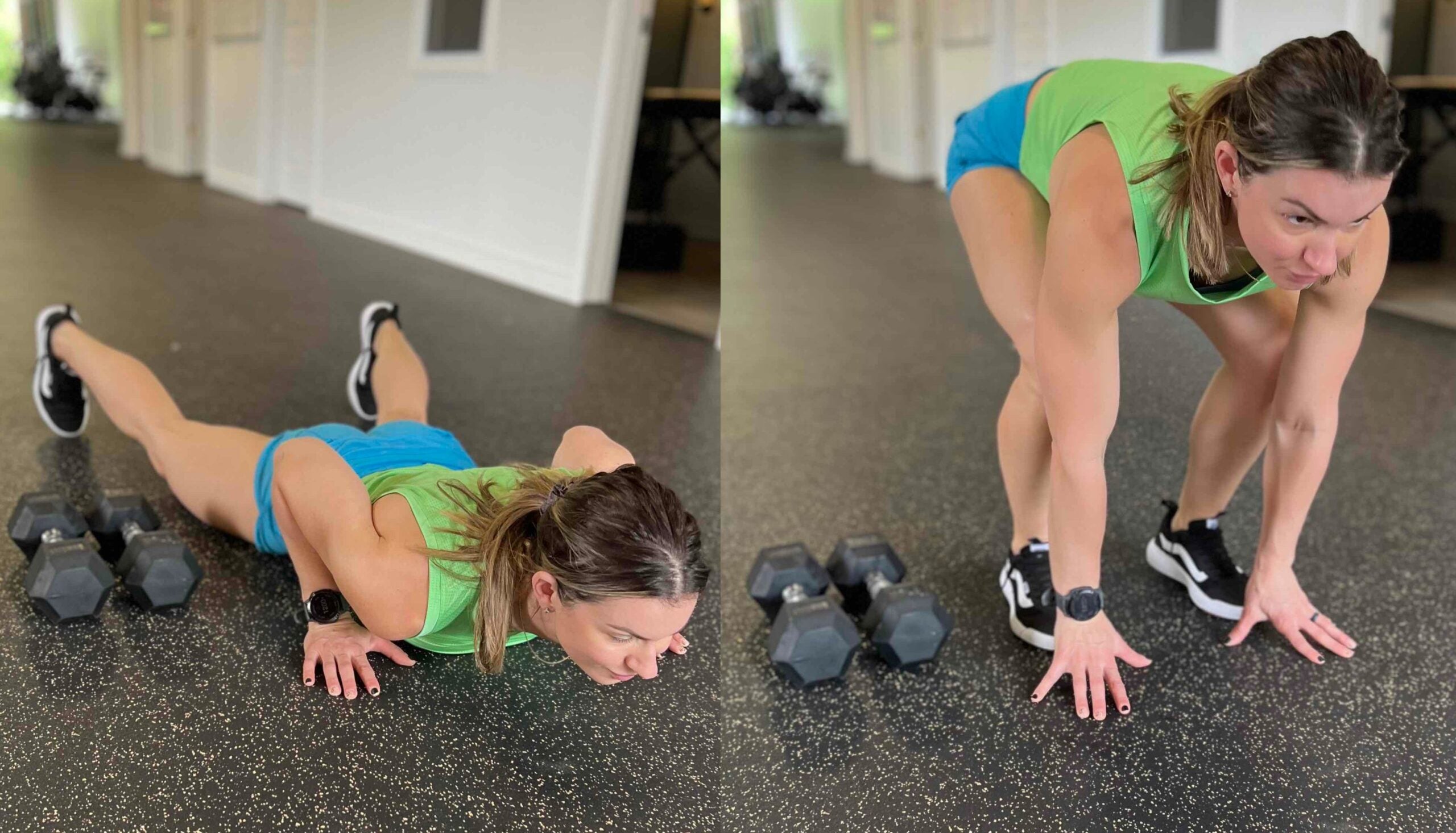 Premium Photo  A tall athletic woman performs an exercise with dumbbells  with weights in the gym Exercises with dumbbells fitness muscular body