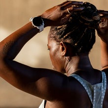 Mireille Siné in an Under Armour running top